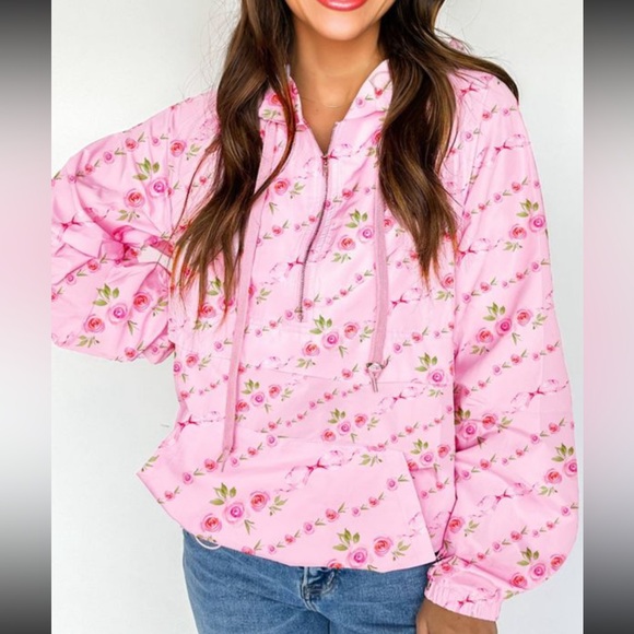 State Of Fashion Tops - 1084. Floral pink windbreaker hoodie